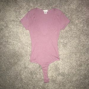 Fashion Nova Mauve Pink Ribbed Lowcut Bodysuit - Small
